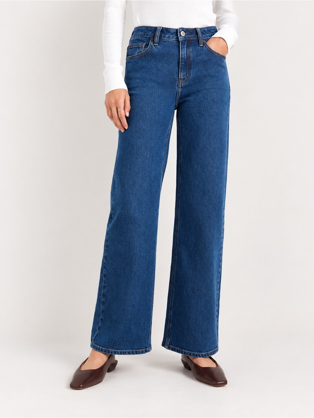 Quince Bella Stretch Relaxed Straight Jeans Size 32 Stormy Blue High Rise